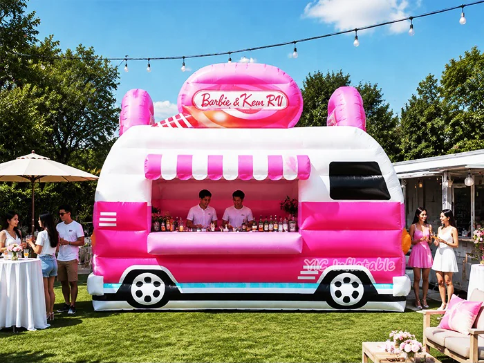 truck themed branded inflatable display front view