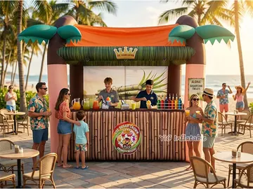 tropical themed branded inflatable display rear view