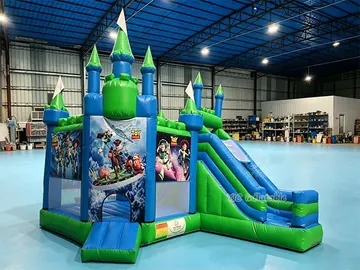 Commercial Castle Bounce House with Slide side view