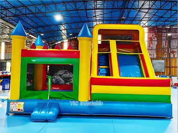 Blue Yellow Inflatable Castle Combo with Slide side view