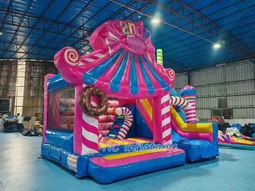 candy themed inflatable bounce-and-slide attraction detail view