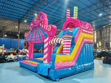 candy themed inflatable bounce-and-slide attraction detail view