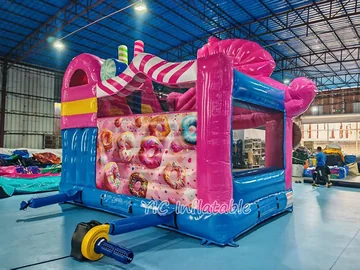 candy themed inflatable bounce-and-slide attraction detail view