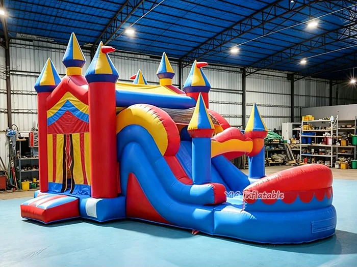 Colorful Castle Wet and Dry Bounce House Combo front view
