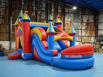 Colorful Castle Wet and Dry Bounce House Combo play layout