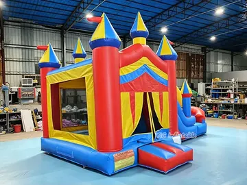 Colorful Castle Wet and Dry Bounce House Combo detail view
