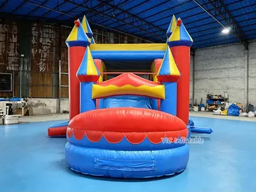 Colorful Castle Wet and Dry Bounce House Combo commercial attraction view