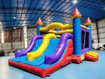 Colorful Triple-lane Castle Bounce House Combo front view