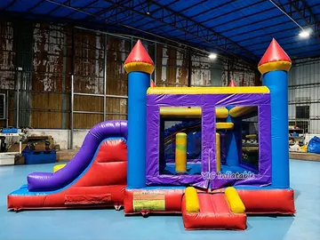 Colorful Triple-lane Castle Bounce House Combo side view