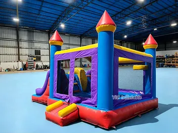 Colorful Triple-lane Castle Bounce House Combo play layout