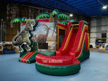 Dinosaur Adventure Bounce House Combo with Slide side view