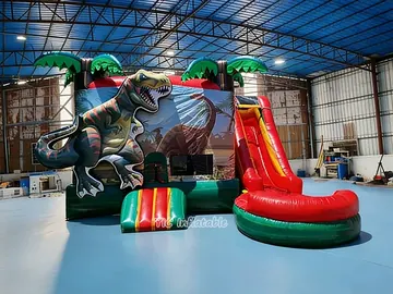 Dinosaur Adventure Bounce House Combo with Slide play layout