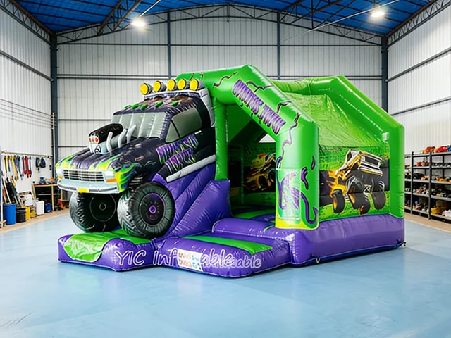 Monster truck bounce house with slide product image