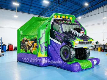 dinosaur themed inflatable bounce-and-slide attraction detail view