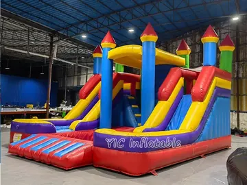 Dual-lane Castle Bounce House Combo side view