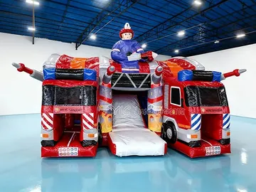 Fire Truck Inflatable Play Center with Slide side view