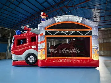 Fire Truck Inflatable Play Center with Slide play layout