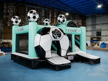 football themed inflatable bounce-and-slide attraction rear view