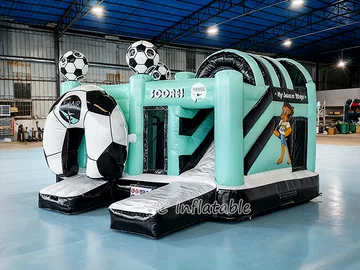 football themed inflatable bounce-and-slide attraction detail view