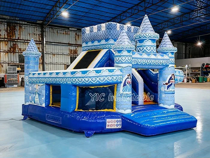 frozen themed inflatable bounce-and-slide attraction detail view
