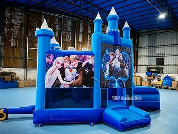 Frozen Themed Blue Bounce House Combo side view