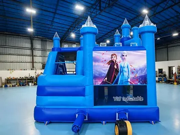Frozen Themed Blue Bounce House Combo play layout