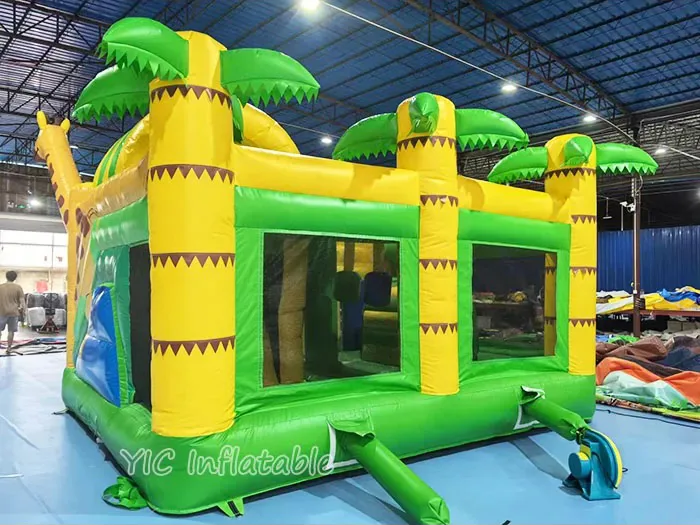 giraffe themed inflatable bounce-and-slide attraction detail view