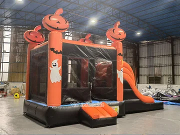 halloween themed inflatable bounce-and-slide attraction detail view