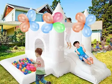 White Indoor Bounce House with Ball Pit side view