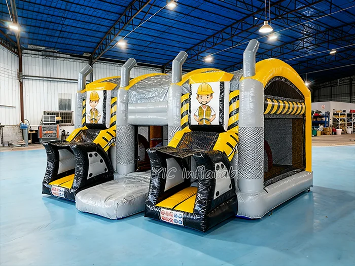 Construction Bounce House with Slide front view