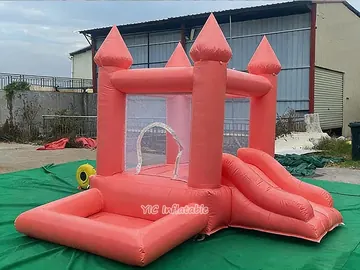 Pink Bounce Castle with Slide front view