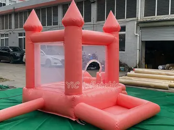 Pink Bounce Castle with Slide side view