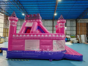 Commercial Pink Castle Bounce House with Slide commercial attraction view