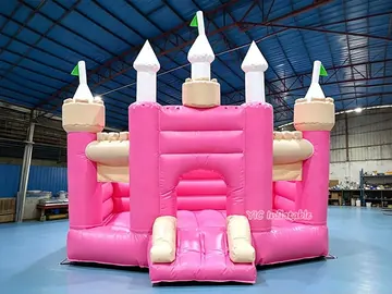 Pink Bounce Castle with Slide for Rental side view