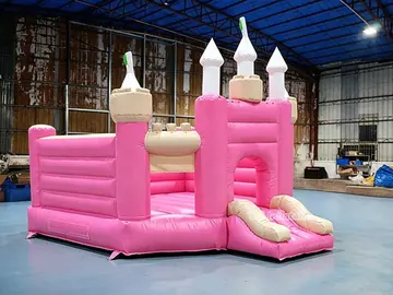 Pink Bounce Castle with Slide for Rental play layout
