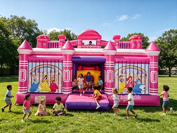 Commercial Pink Princess Castle Bounce House front view
