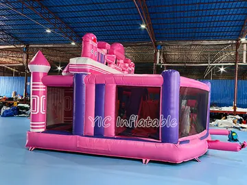 Commercial Pink Princess Castle Bounce House detail view