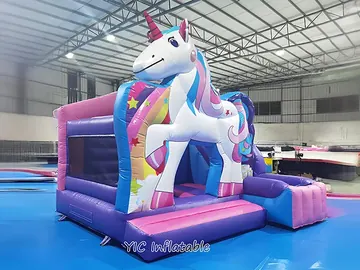 unicorn themed inflatable bounce-and-slide attraction detail view
