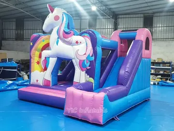 unicorn themed inflatable bounce-and-slide attraction detail view