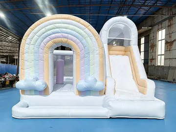 Jump and Play Rainbow Bounce House side view