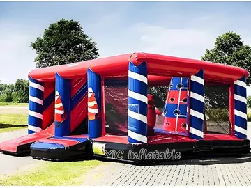 truck themed inflatable bounce-and-slide attraction rear view