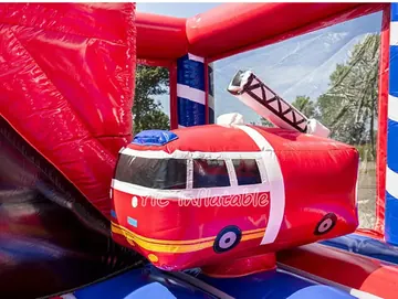 truck themed inflatable bounce-and-slide attraction detail view