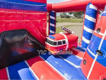 truck themed inflatable bounce-and-slide attraction detail view