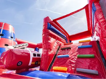 truck themed inflatable bounce-and-slide attraction detail view