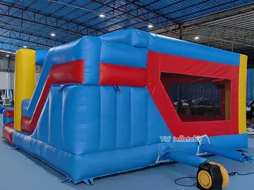 Red and Blue Bounce House with Slide detail view