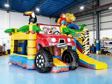 Jumporange Safari Bounce House with Slide side view