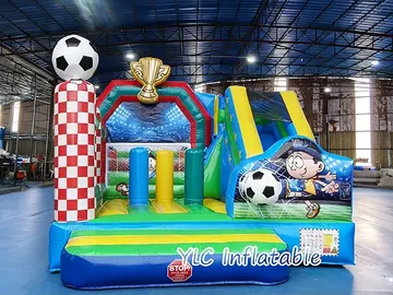 soccer themed inflatable bounce-and-slide attraction detail view