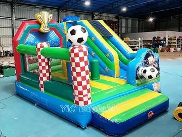 soccer themed inflatable bounce-and-slide attraction detail view