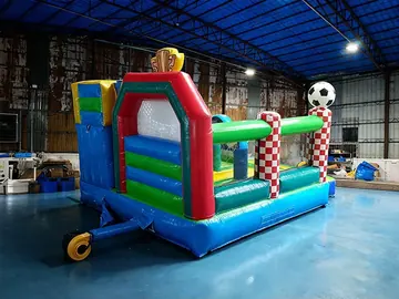 soccer themed inflatable bounce-and-slide attraction detail view