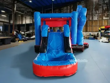 spiderman themed inflatable bounce-and-slide attraction detail view